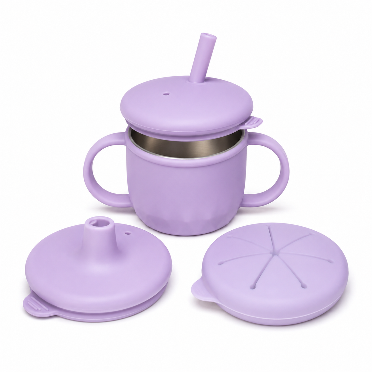 3-in-1 Stainless Steel Transition Cup + Snack Lid