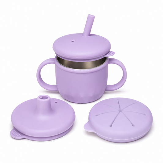 3-in-1 Stainless Steel Transition Cup + Snack Lid